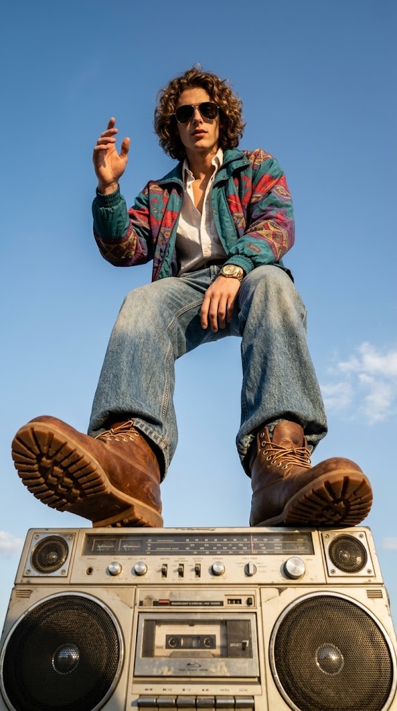Cinematic Street Fashion Boombox Pose - AI Image Prompt